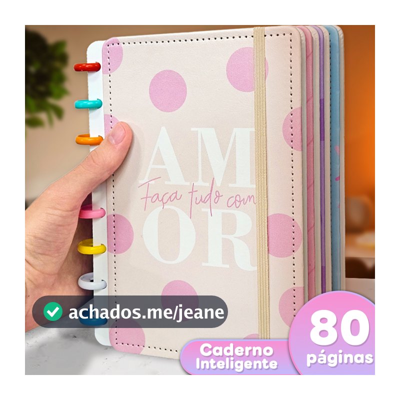 Caderno tipo Inteligente A5/B5/A4 Personalizado - Faça Tudo Com Amor - 80 Páginas, 8 Discos - Capa Dura de Courino