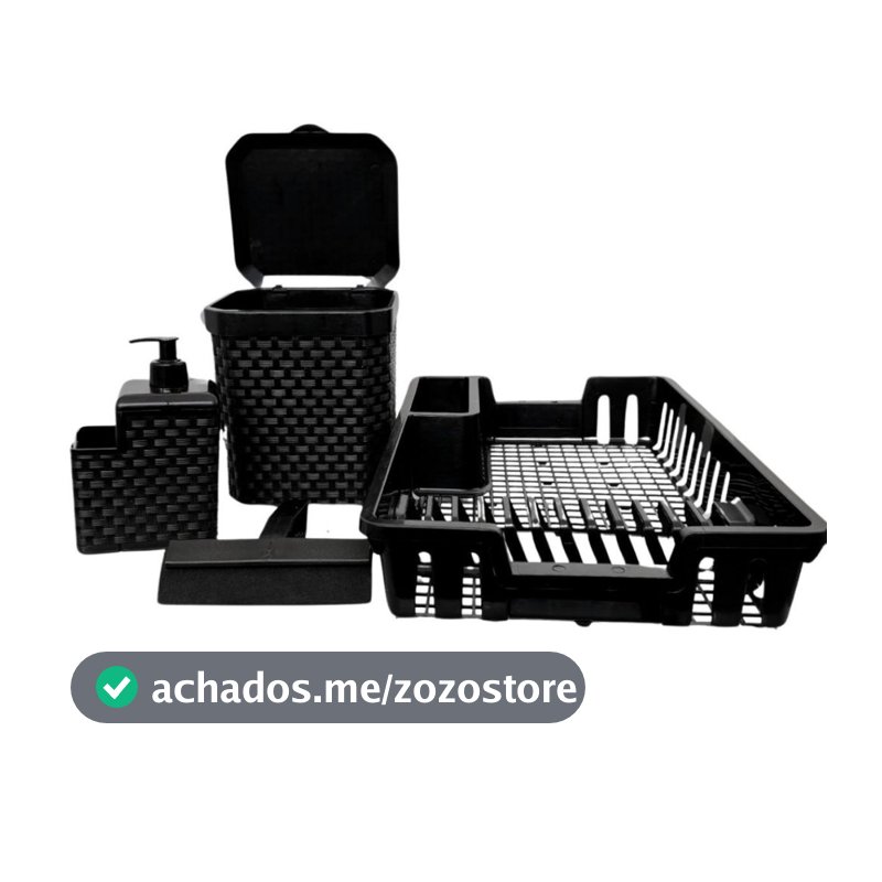 Kit Cozinha Completa: Escorredor de Louça + Lixeira 5L + Porta Detergente + Rodinho de Pia