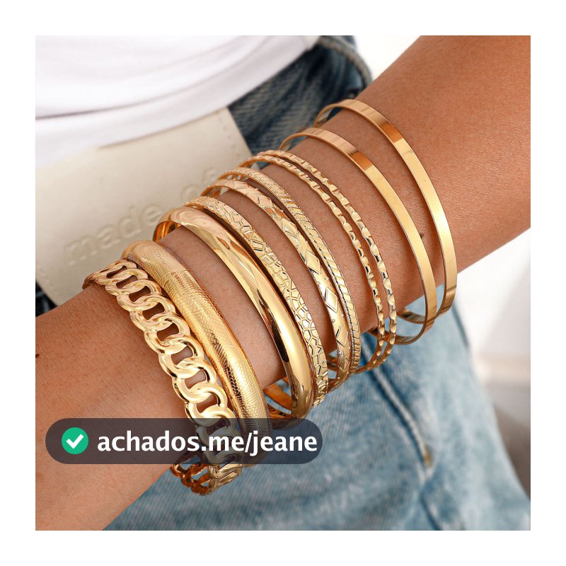 Kit 10 Peças Pulseiras e Braceletes Femininos Dourados Mix