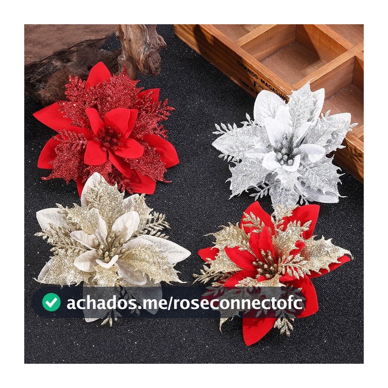 20 PCS Flores Artificiais Decoração Flores Natal Glitter Falsas Feliz Decorações árvore de Natal