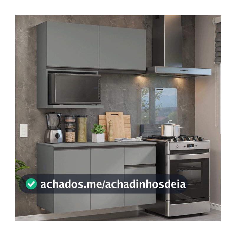 Armário de Cozinha Compacta 120 cm Suspensa Cinza Nice Madesa 06