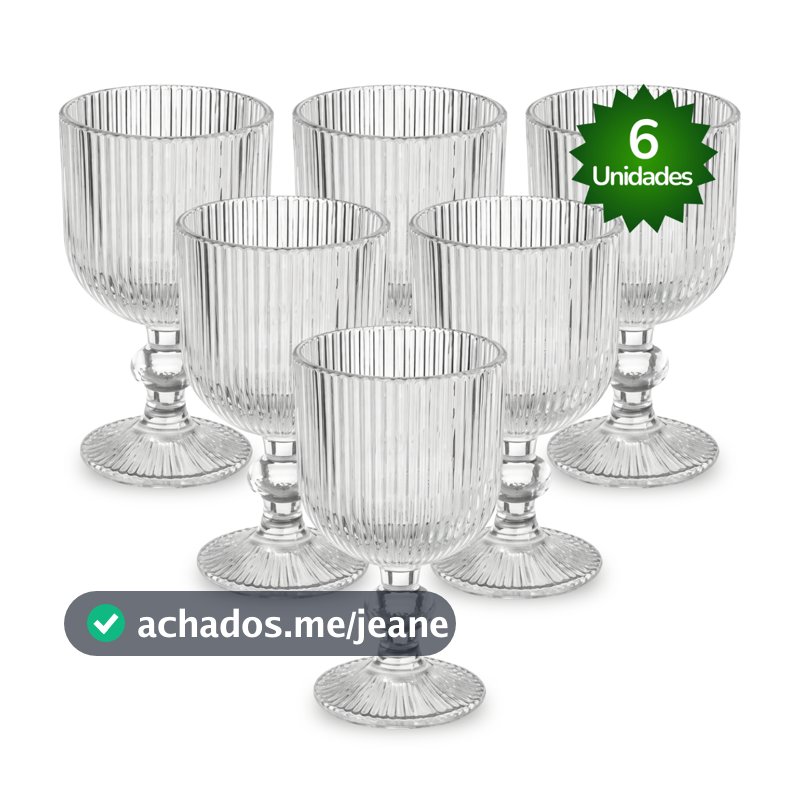 Jogo de 6 Taça Canelada Grafiato Sofia 400ml Copo Vidro Transparente Canelado