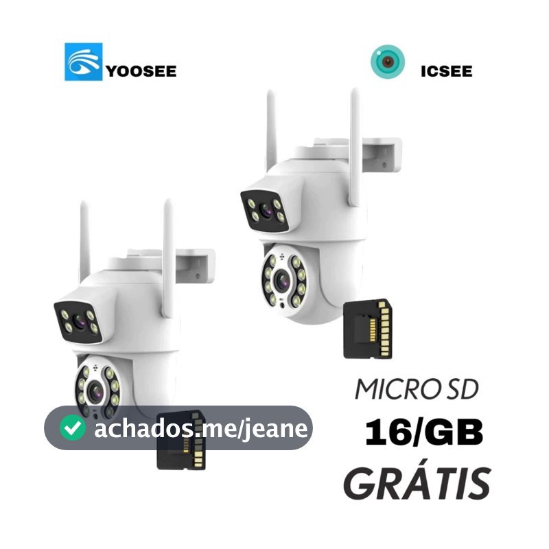 KIT2 Câmera De Segurança Lente Dupla ICSEE/YOOSEE IP66 Wi-Fi 360° Sensor Movimento + MICROSD 16GB