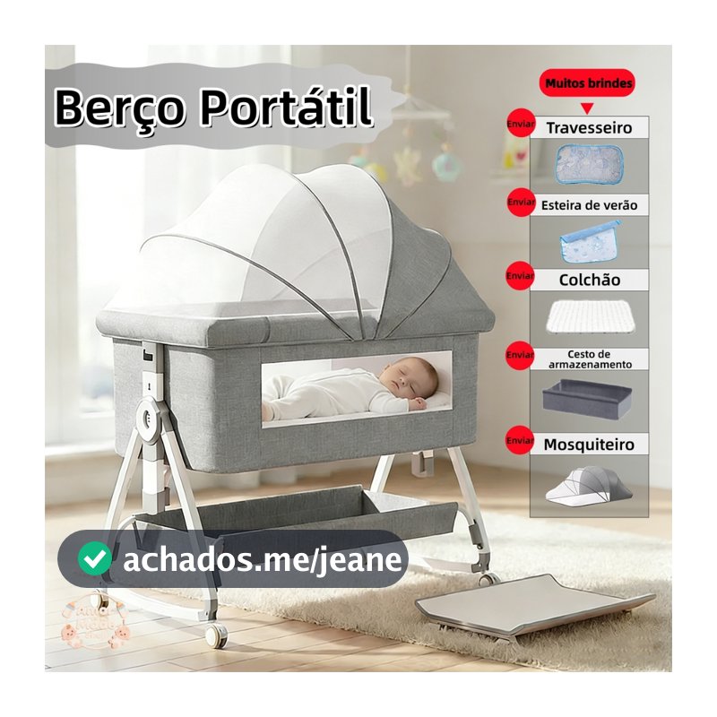 Berço Balanço Infantil Regulável com Mosqueteiro e Segurança