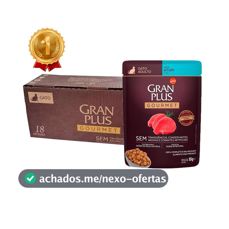 Kit 18un. Ração Úmida Sachê GranPlus Gourmet Gatos Adultos Atum 85g