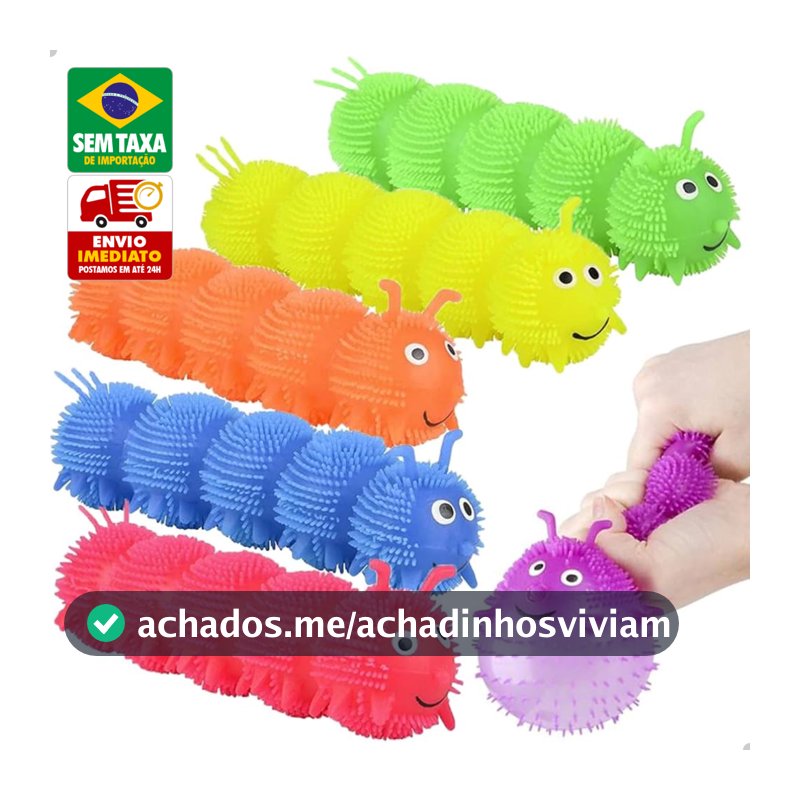 Centopeia de Apertar Squishy 20cm com Luz Colorida Brinquedo Sensorial Anti Estresse Infantil
