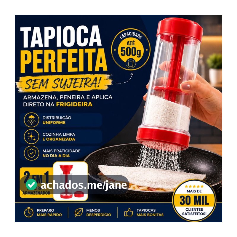 Tapioqueira 2 em 1 | Peneira + Armazenador de Tapioca | Praticidade Sem Sujeira na Cozinha - BARUCH