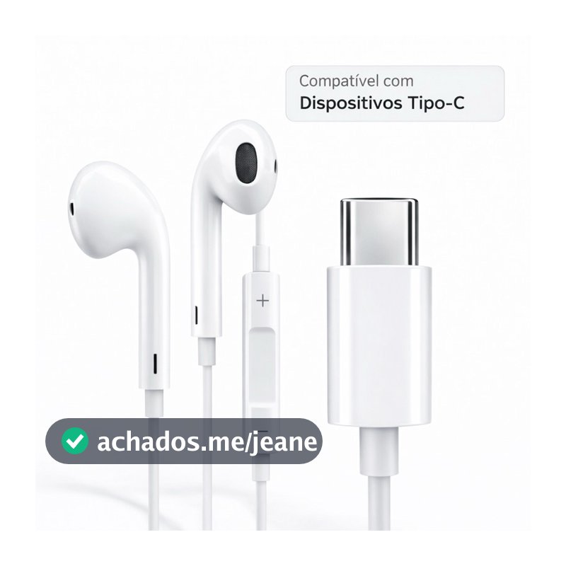 Fone de Ouvido Tipo-C Estéreo com Controle de Volume + Microfone