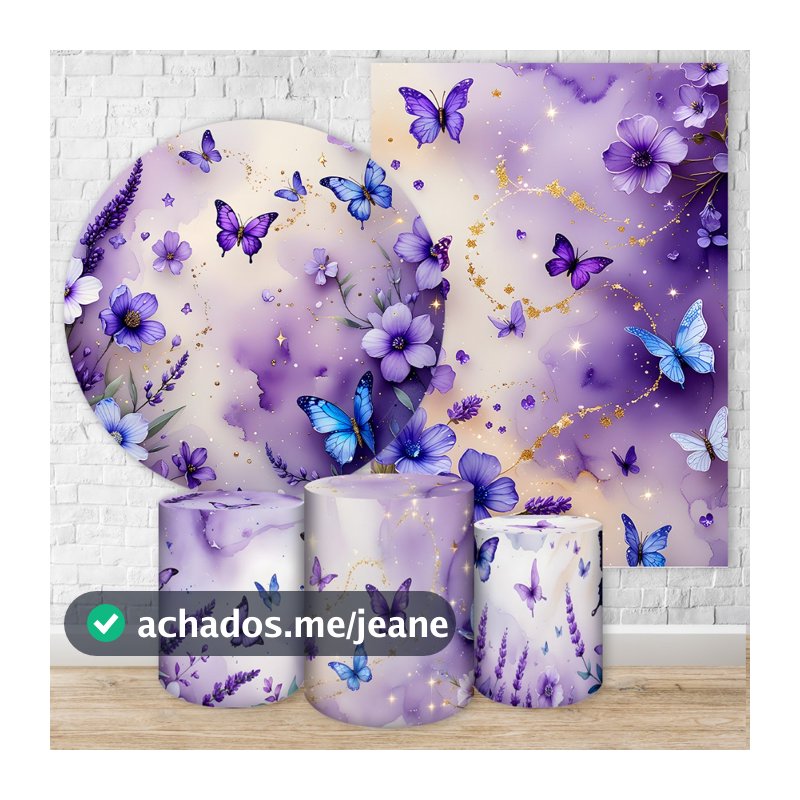 Capas Painéis de Festa Sublimados Vários Modelos Tema Borboletas Roxa