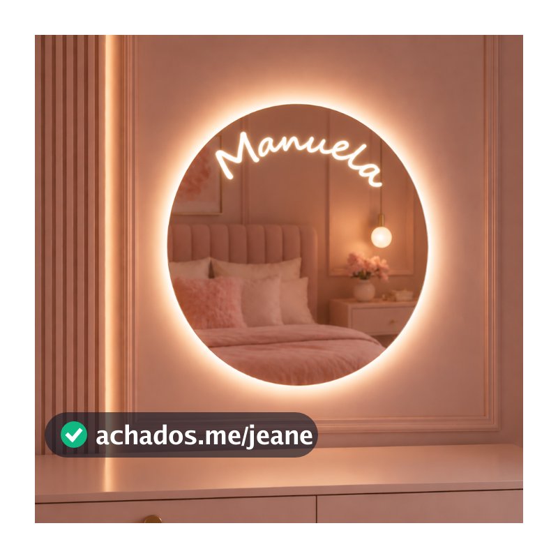 Espelho Personalizado com Nome LED 3 Cores Botão Touch Decorativo para Quarto Infantil Menino Menina