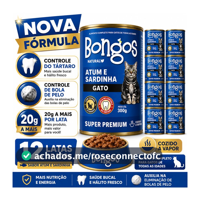 Kit 12 Ração Úmida Bongos 300g Super Premium para Gatos Controle de bola de pelos e Tártaro