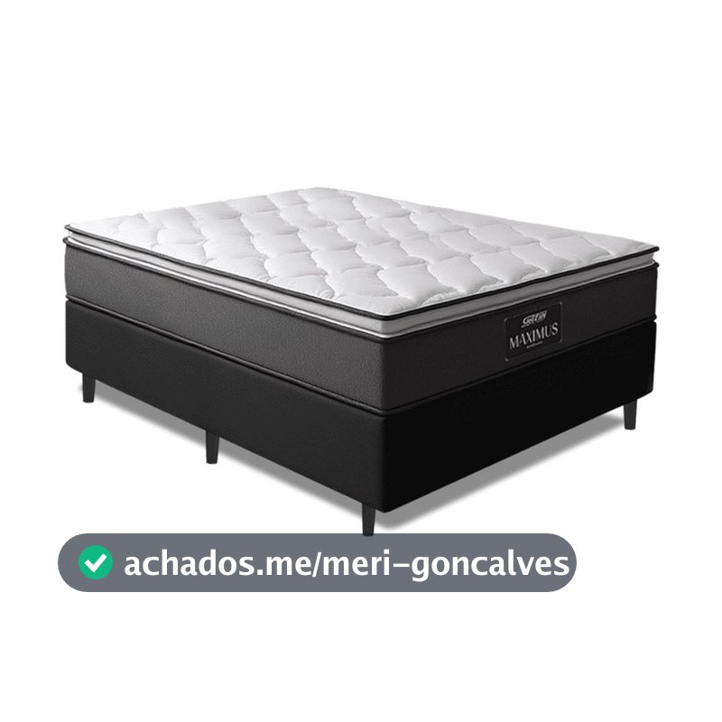 Cama Box Casal Colchão Molas Ensacadas Pillow Maximus 138x188x62cm Cinza / Preto Gazin