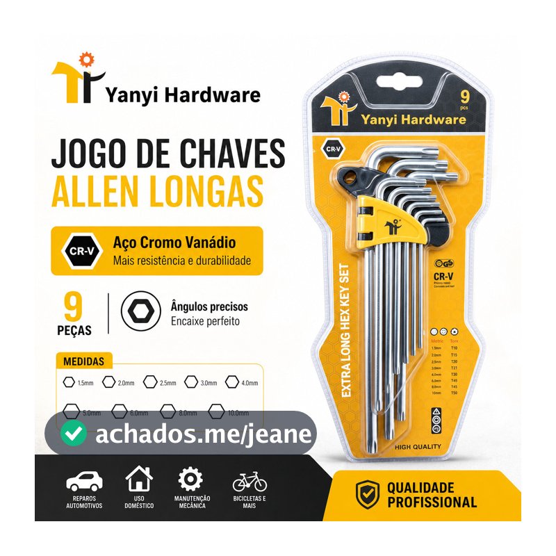 Jogo Chave Torx Extra Longa 9 Peças Aço CR‑V T10‑T50 Chave L Estrela Ferramenta Manual Reparo Automotivo Móveis Oficina