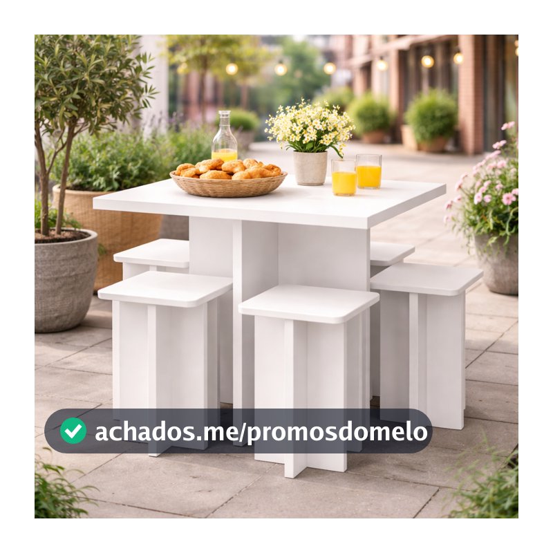 Mesa de Jantar Compacta com 4 Bancos - Kitnet Studio Casa Apartamento Cozinha Área Lazer Restaurante