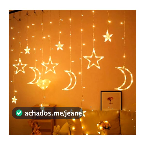 Estrelas e Luas Cascata Pisca Cortina Luz RGB Amarela Decoração Natal Cortina Led Sacada 8 Funções