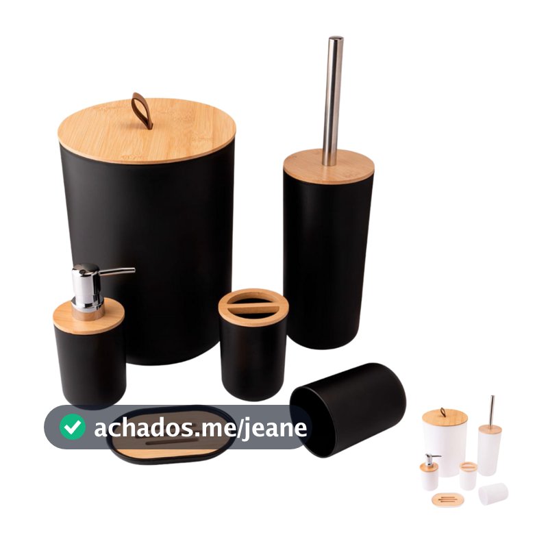 Kit Banheiro Bambu 6 peças Luxo Conjunto Lavabo Saboneteira Lixeira para Banheiro e Acessorios