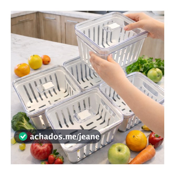 Organizador de Geladeira 3,8 Litros Cesto Com Tampa Multiuso Alimentos Verduras e Vegetais