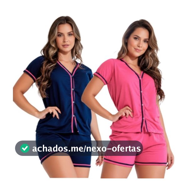 Kit 2 Pijamas Baby Doll Amamentação Americano meia manga com botões em Malha