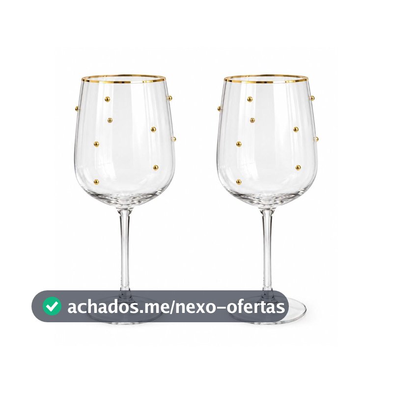 Conjunto 2 Taças de Vinho Vidro com Bolinhas Douradas Luxo