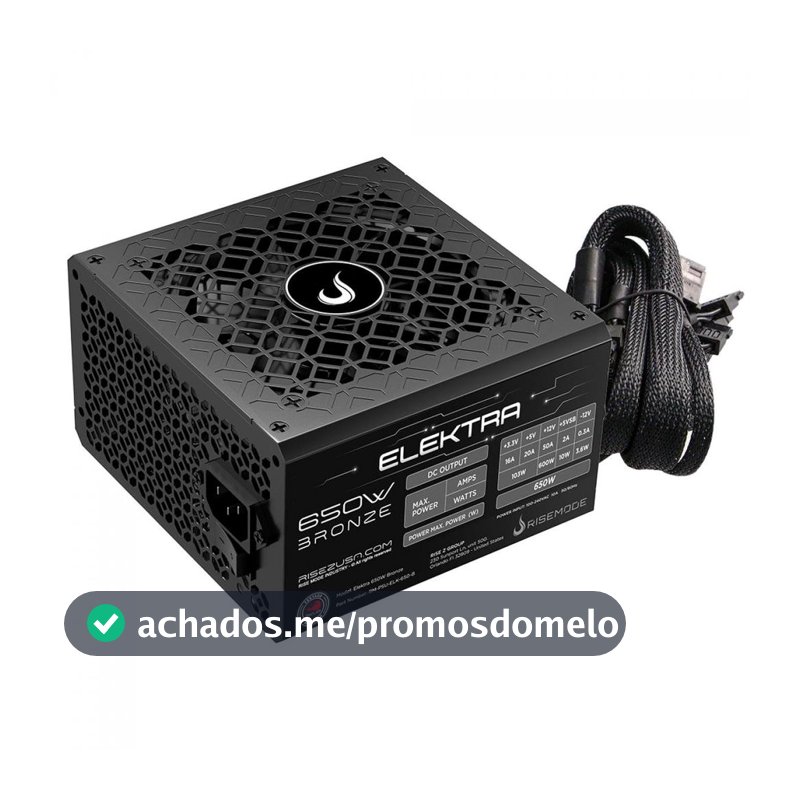 Fonte Rise Mode Elektra, 650W, 80 Plus Bronze, PFC Ativo, Preto, RM-PSU-ELK-650-B