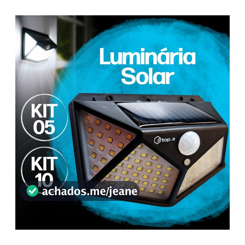 Kit 5 / 10 Luminária Solar Led Parede Sensor Balizador Arandela 20W Luz Branca 100 Leds Prova d'água