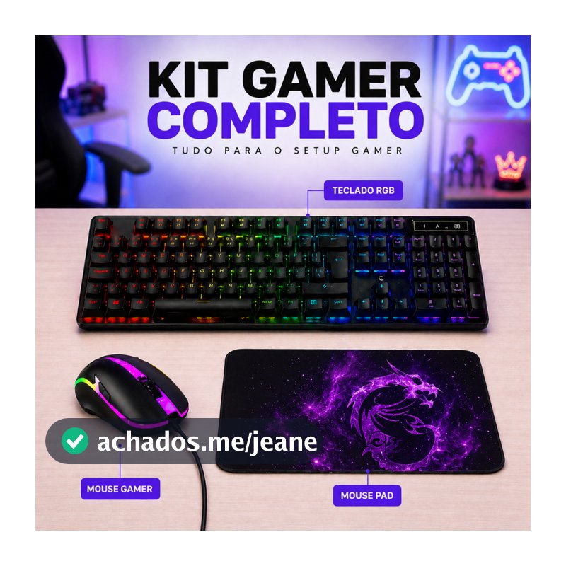 Kit Gamer Completo Teclado Semi Mecânico RGB Mouse Gamer Óptico Mouse Pad PC PS5 Xbox Notebook Full