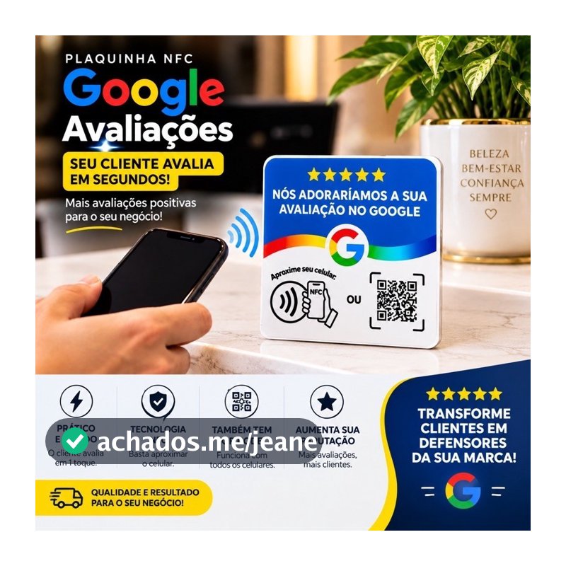 Kit 7 Plaquinhas NFC Avaliação Google para seu Comercio 10x10cm Aproxime o Celular 3D