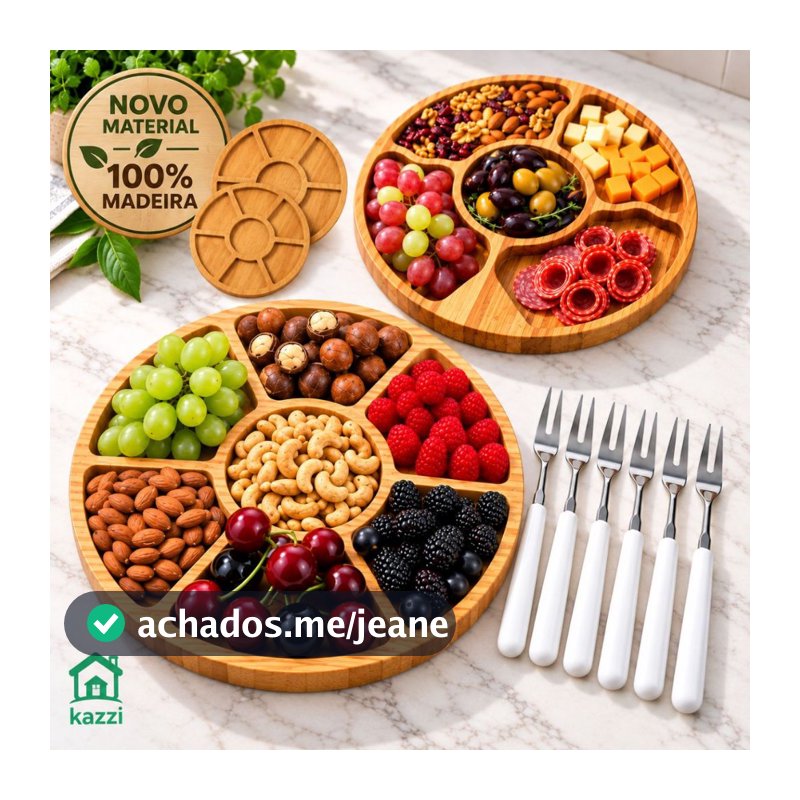 Petisqueira Redonda Frios Queijo Molheira Ramekin Garfinhos Gamela de Madeira Kit 8 Peças ou 1 Unid