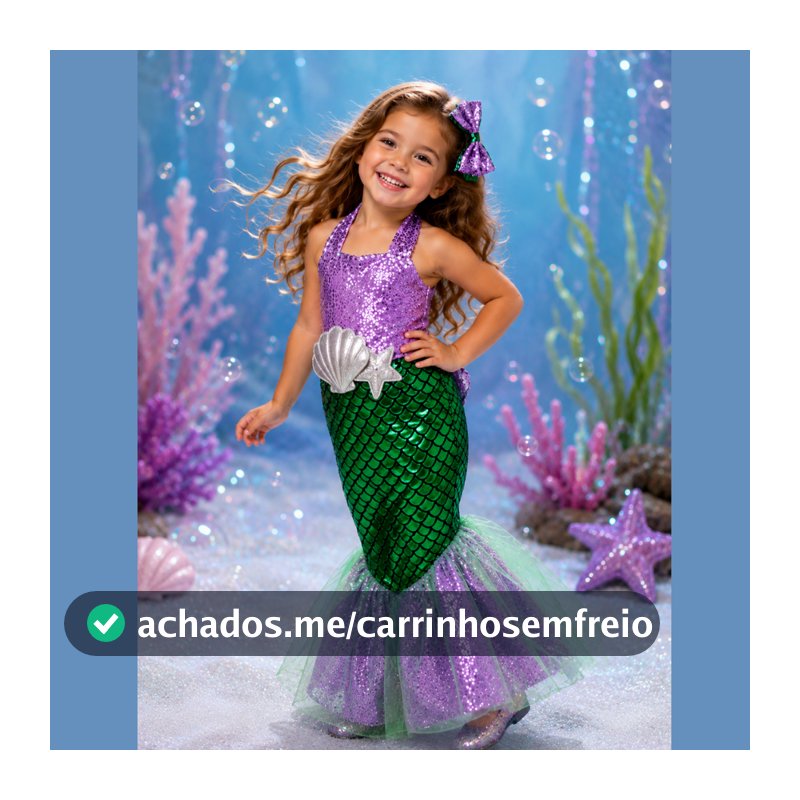 Fantasia Infantil Sereia Luxo Ariel Com Laço Vestido  Brilhante confortavel completa