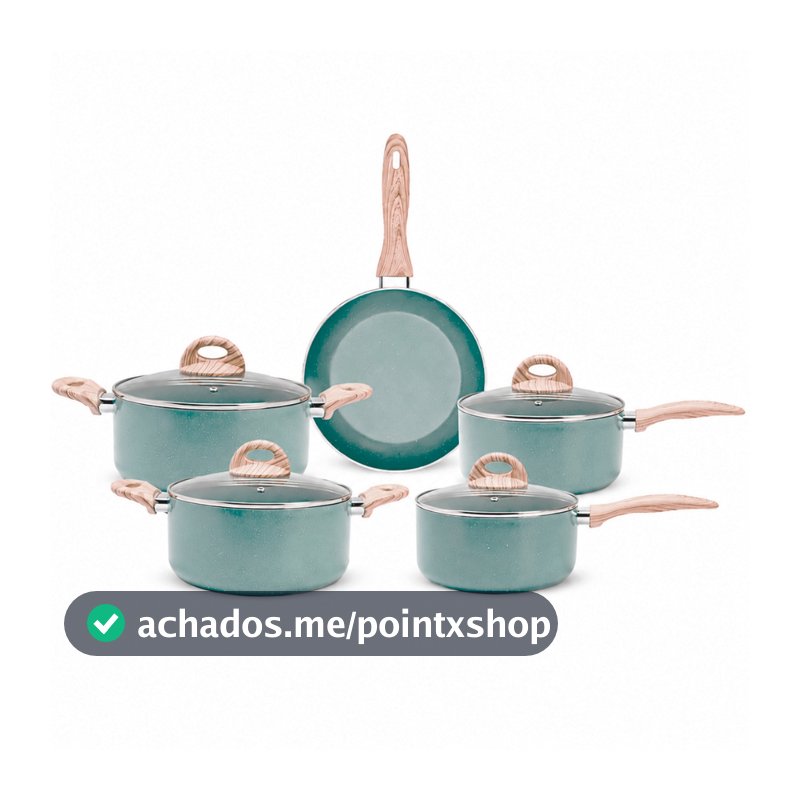 Jogo De Panelas 5pçs Brinox Ceramic Life Botanika Antiaderente Com Fundo Triplo Indução Verde