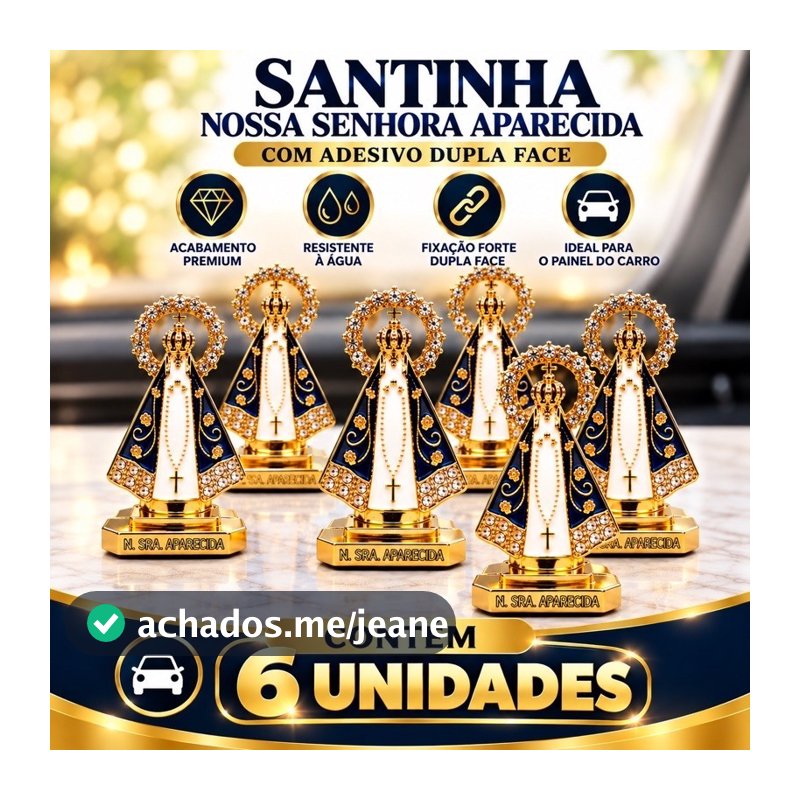 Kit 1/6 Santinha de Nossa Senhora Aparecida para Painel de Carro de Metal com Fixação dupla face  Segura