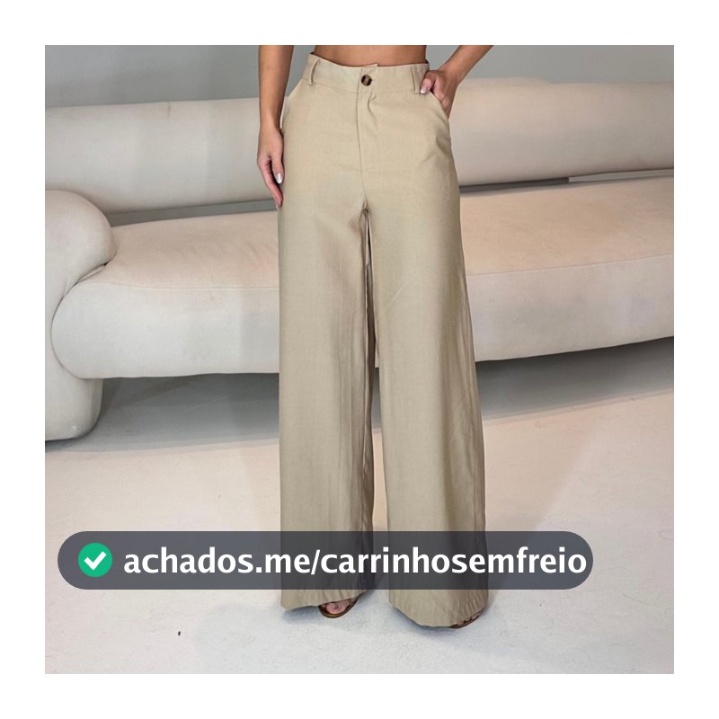 Calça feminina casual elegante pantalona cintura alta com bolso.