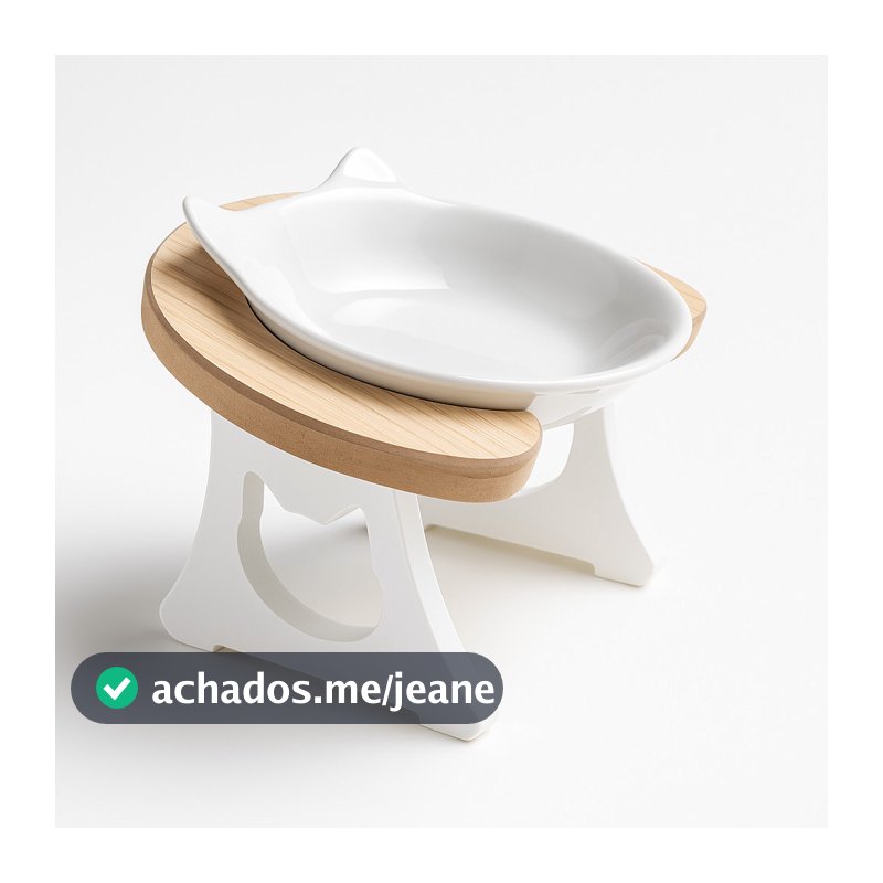 COMEDOURO ELEVADO  PARA GATOS COM TIGELA DE PORCELANA ERGONÔMICO