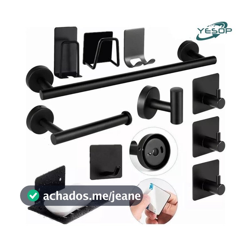 Kit Acessórios Banheiro Cabide Toalheiros Papeleira 11 Peças Cor Fosco Preto Yesop