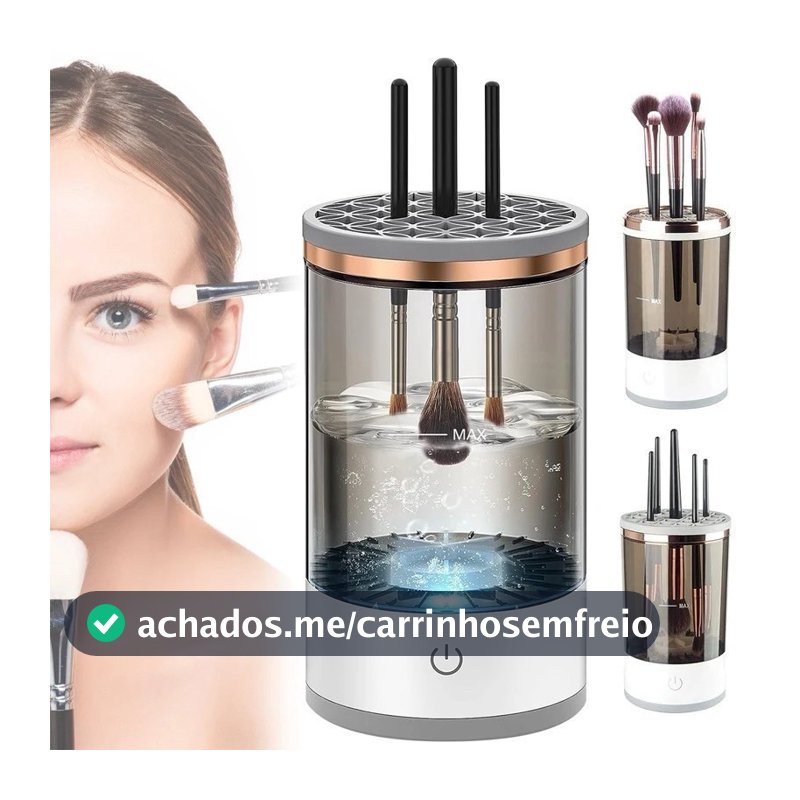 Limpador Pincel Esponja Maquiagem Elétrico USB Automático Lava Seca Armazena Bivolt Leo Store BR