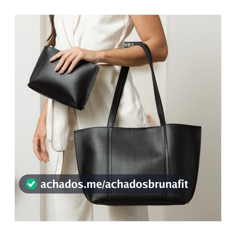 Kit Bolsa Sacola Tote Grande Minimalista com Bolsa Necessaire Interna Preta Alça de Ombro Premium