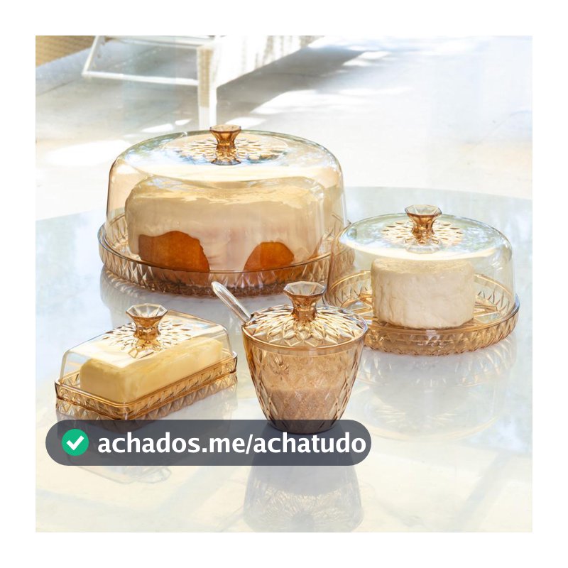 Kit Mesa Posta Boleira Tampa Porta Bolo Tortas Açucareiro Queijeira Manteigueira Citrino Glamour 4 Peças Natal  Plasútil