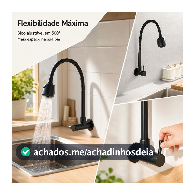 Inox Torneira  Prata/Preto Com Chuveiro Com Rotação De 360° Cozinha Luxo Parede Promoção