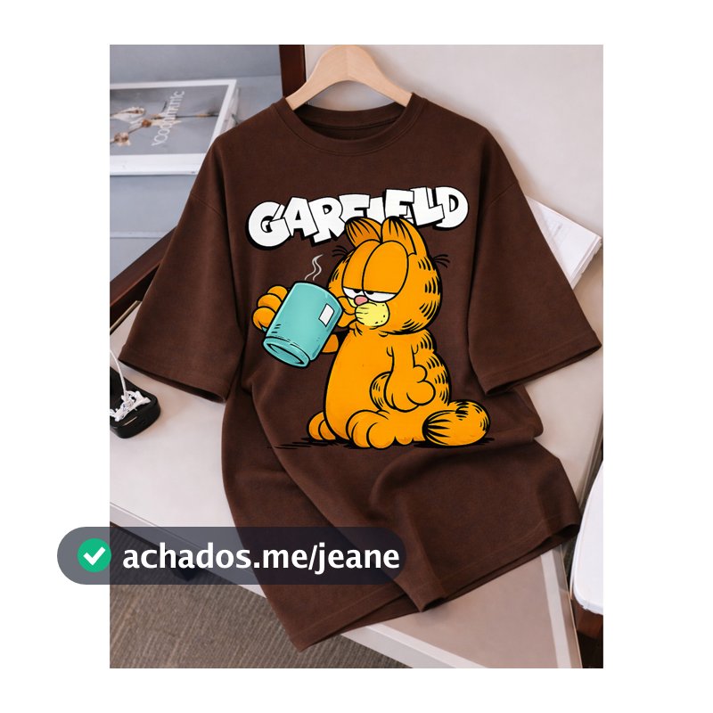 Camiseta Camisa Feminina 100% Algodão Garfild Cafe Fofo Treino Academia Musculação Fitness Oversized