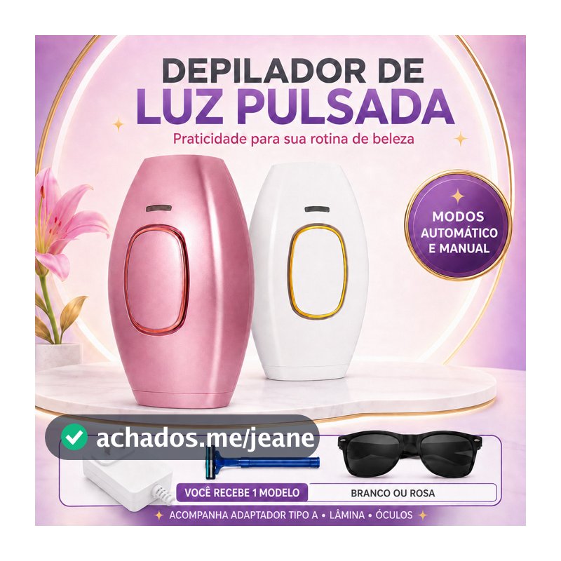 Depilador Luz Pulsada IPL Bivolt 5 Níveis 990 Mil Disparos Rosa Branco Óculos Lâmina Tipo A Completo