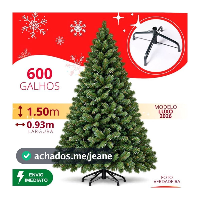 Árvore de Natal 150 cm 600 Galhos Verde Super Cheia Grande Luxo Decoração de Natal 2026