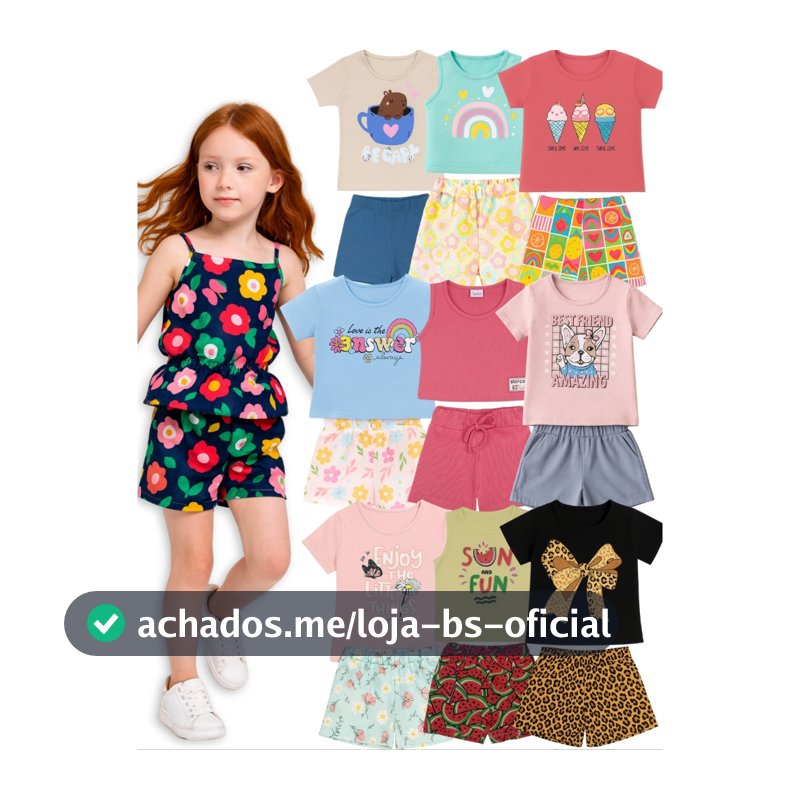 kit 10 peças 5 blusas + 5 shorts Infantil Menina Roupa Feminina Verão