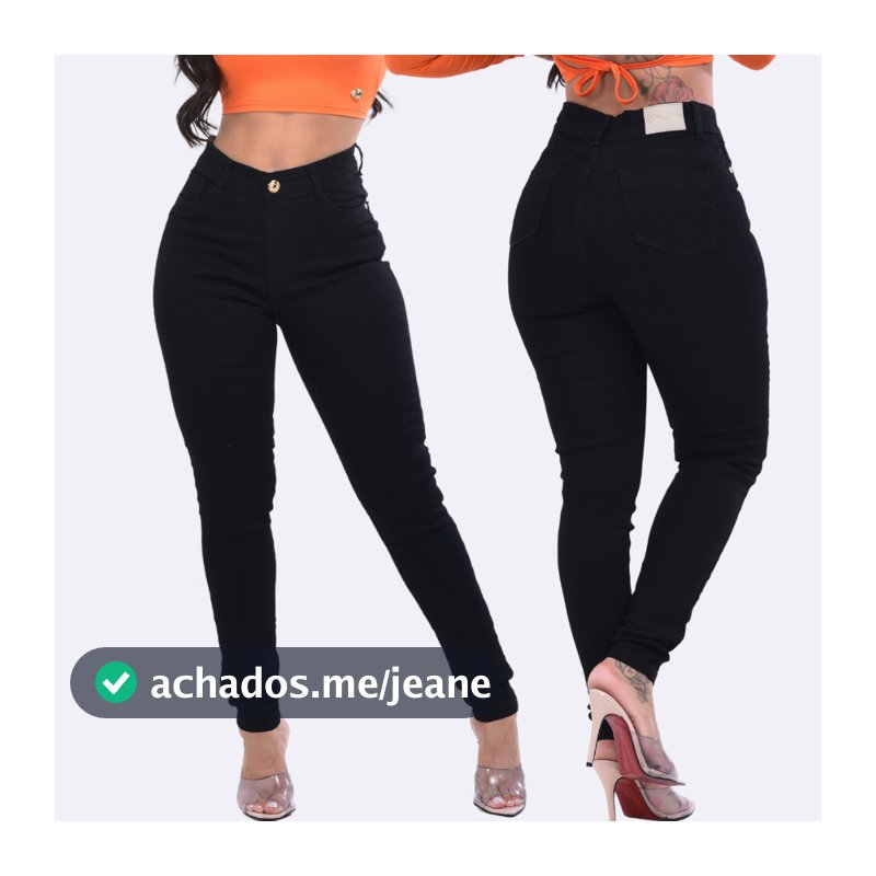 Calça Jeans Preta Feminina com Lycra Elastano Tecido Premium Não Desbota Cintura Alta