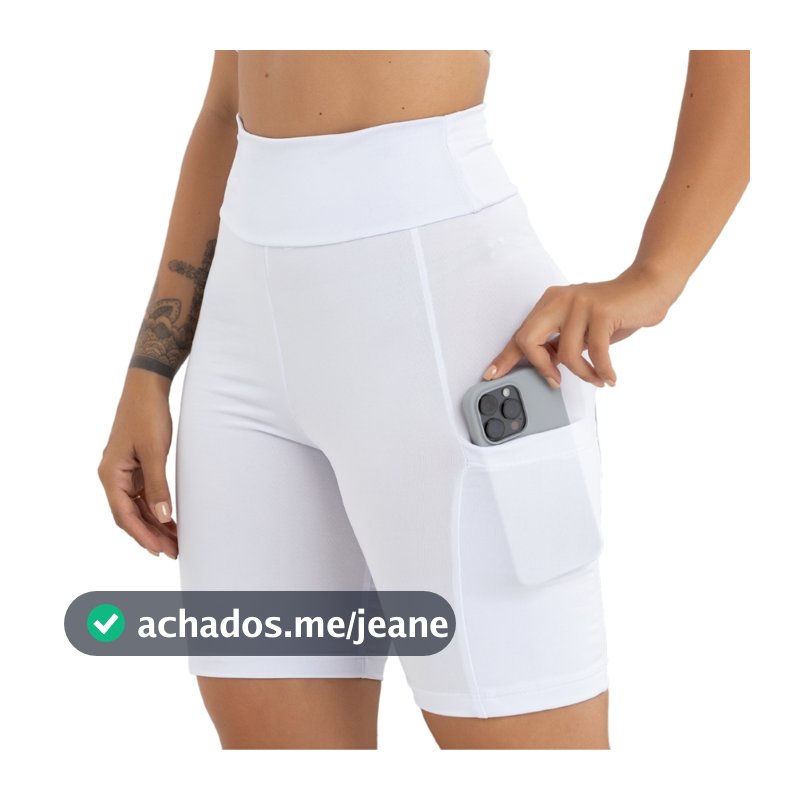 Short Academia Feminino Suplex Com Elasticidade Bolsos Fundo Cores Básicas Branco 3038.S3