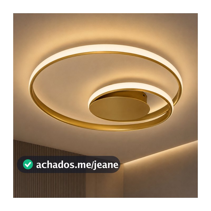 Plafon Grande Moderno Linhas Curvas 48W Luminária Sobrepor Led Minimalista 50cm Bivolt 3 Cores em 1