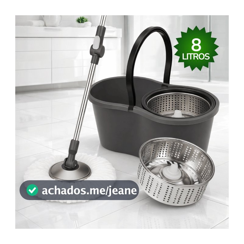 Mop Com Centrifuga Inox Com Refil de Microfibra e Cabo em Inox 9 Litros Mopi cabo 130cm
