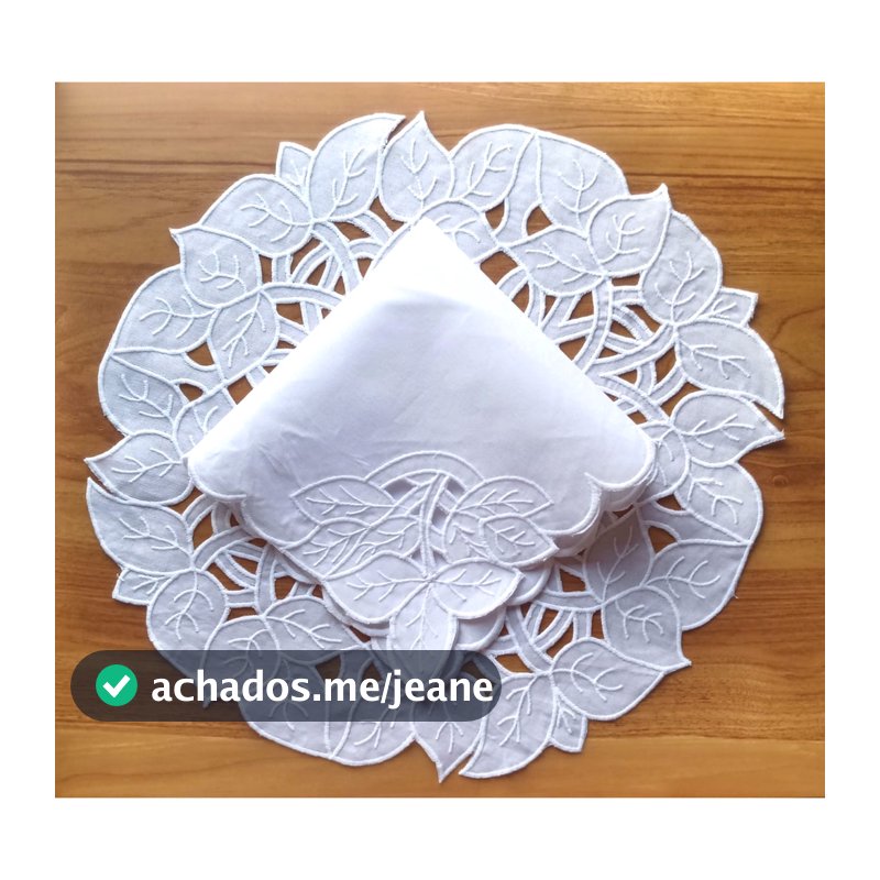 Kit jogo americano  8, 12, 16, 20 e 24 Peças - Sousplat e Guardanapo - Mesa Posta - Decoração Branco com Folhas.