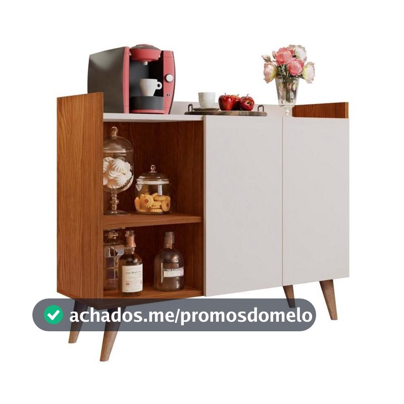 Buffet aparador 2 portas e prateleiras para sala organizador com pés de madeira