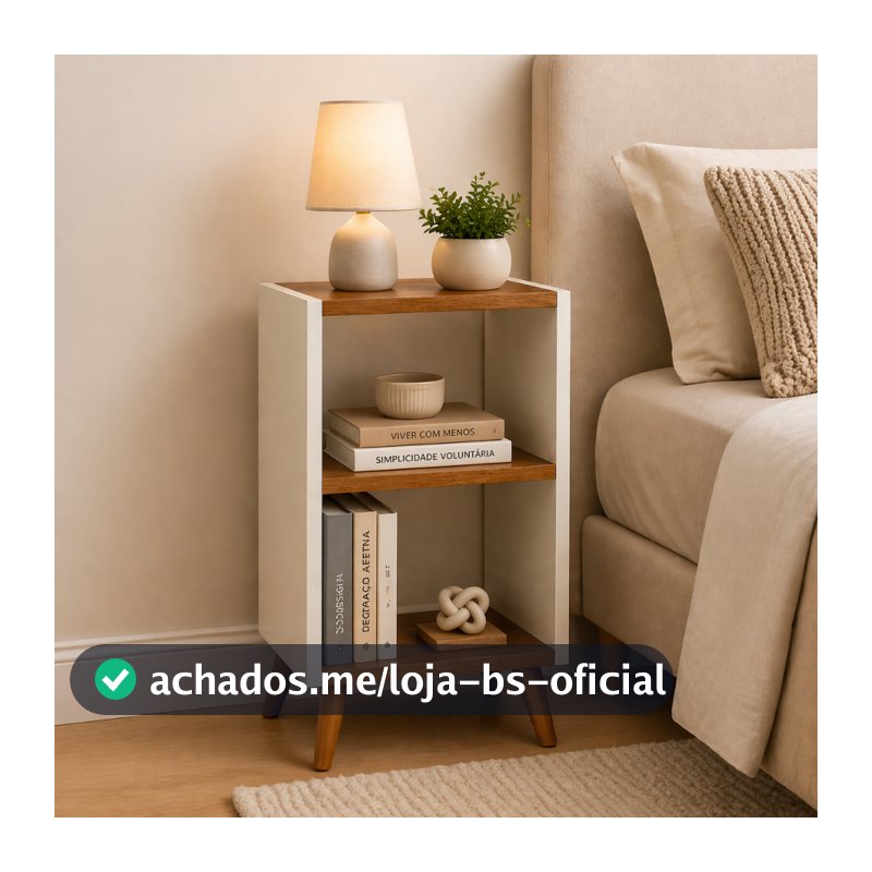 Mesa de Cabeceira Lateral Pequena Retrô 2 Nichos Moderna Compacta Quarto Decorativa Multiuso