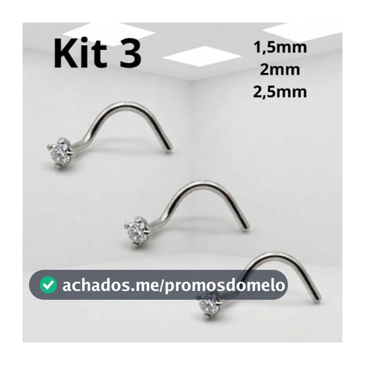 Kit 3 Piercing Nariz Ponto de Luz Nostril Zircônia Aço